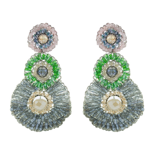 Blue & Green Mix Erica Chandelier Handmade Crochet Earrings