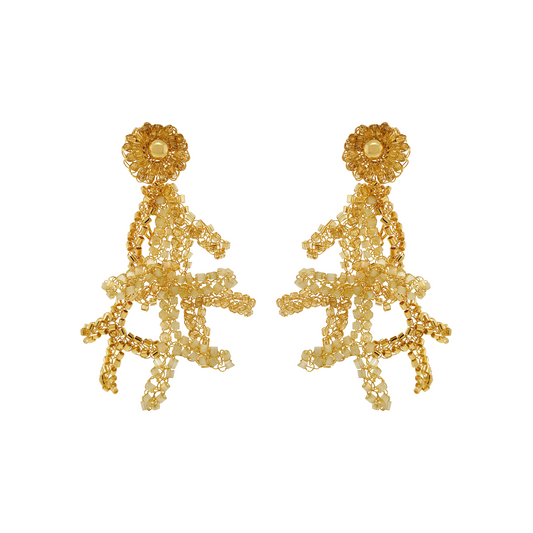 Gold Neutral Mix Coral Handmade Crochet Earrings