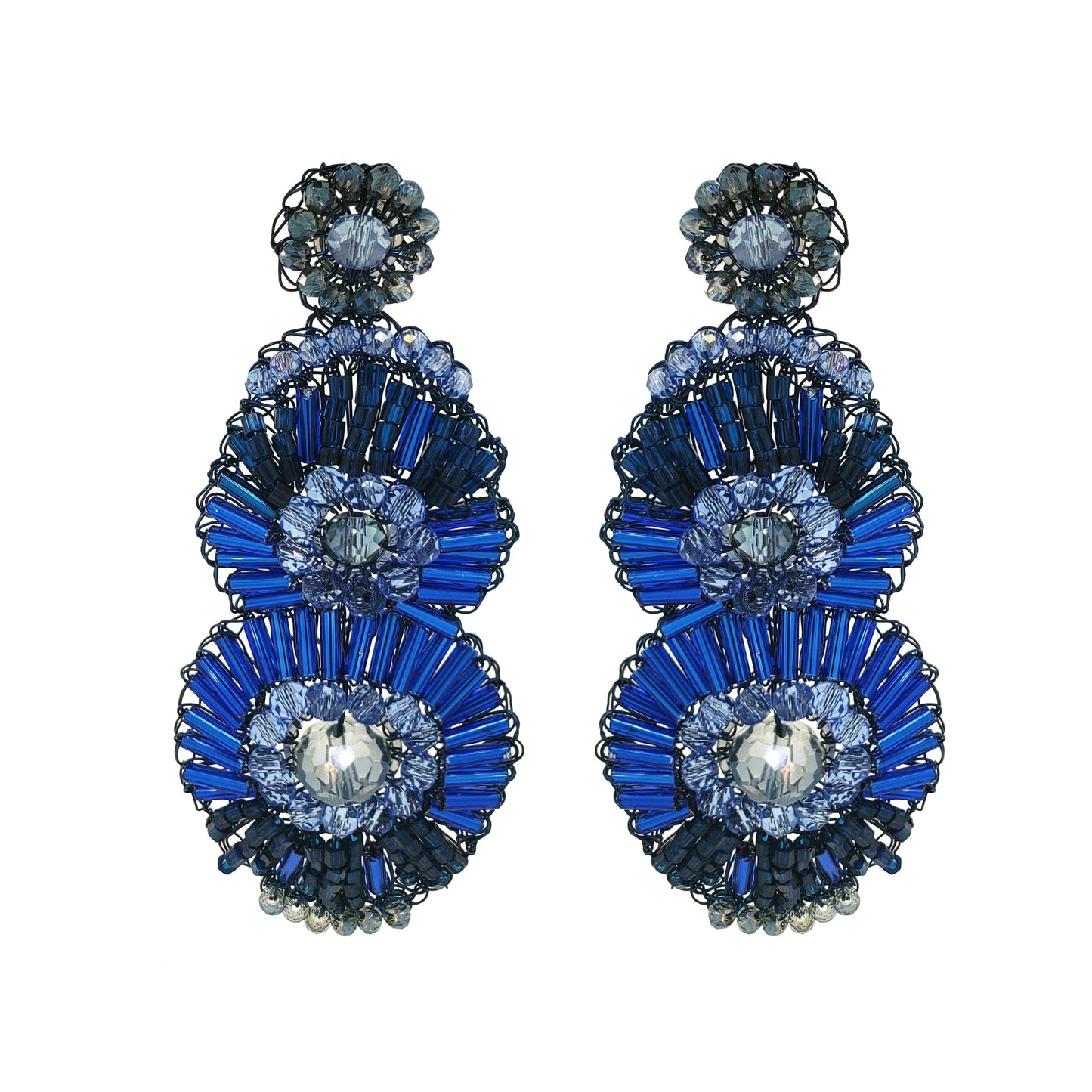 Royal Blue Mix Bishop Cascade Handmade Crochet Earrings