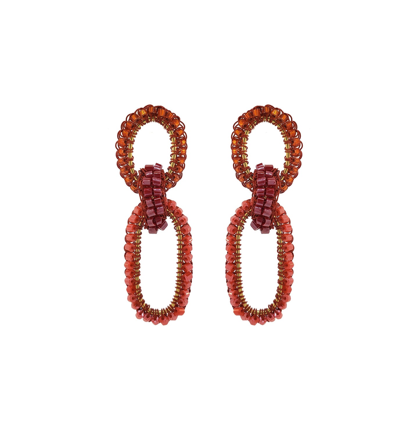 Coral Red Mix Stevie Handmade Crochet Links Earring
