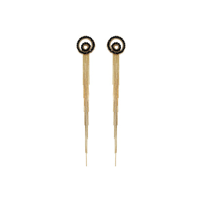 Black & Gold Opal Fringe Handmade Crochet Earrings