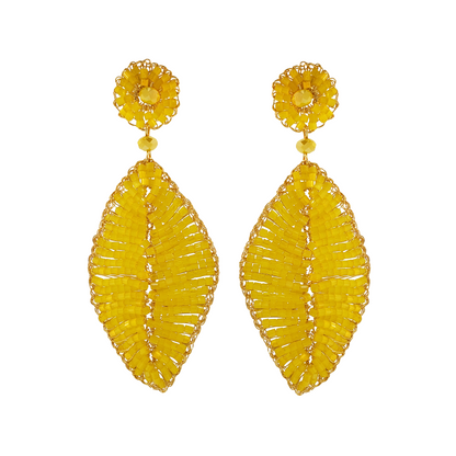 Yellow & Gold Leaf Handmade Crochet Earrings