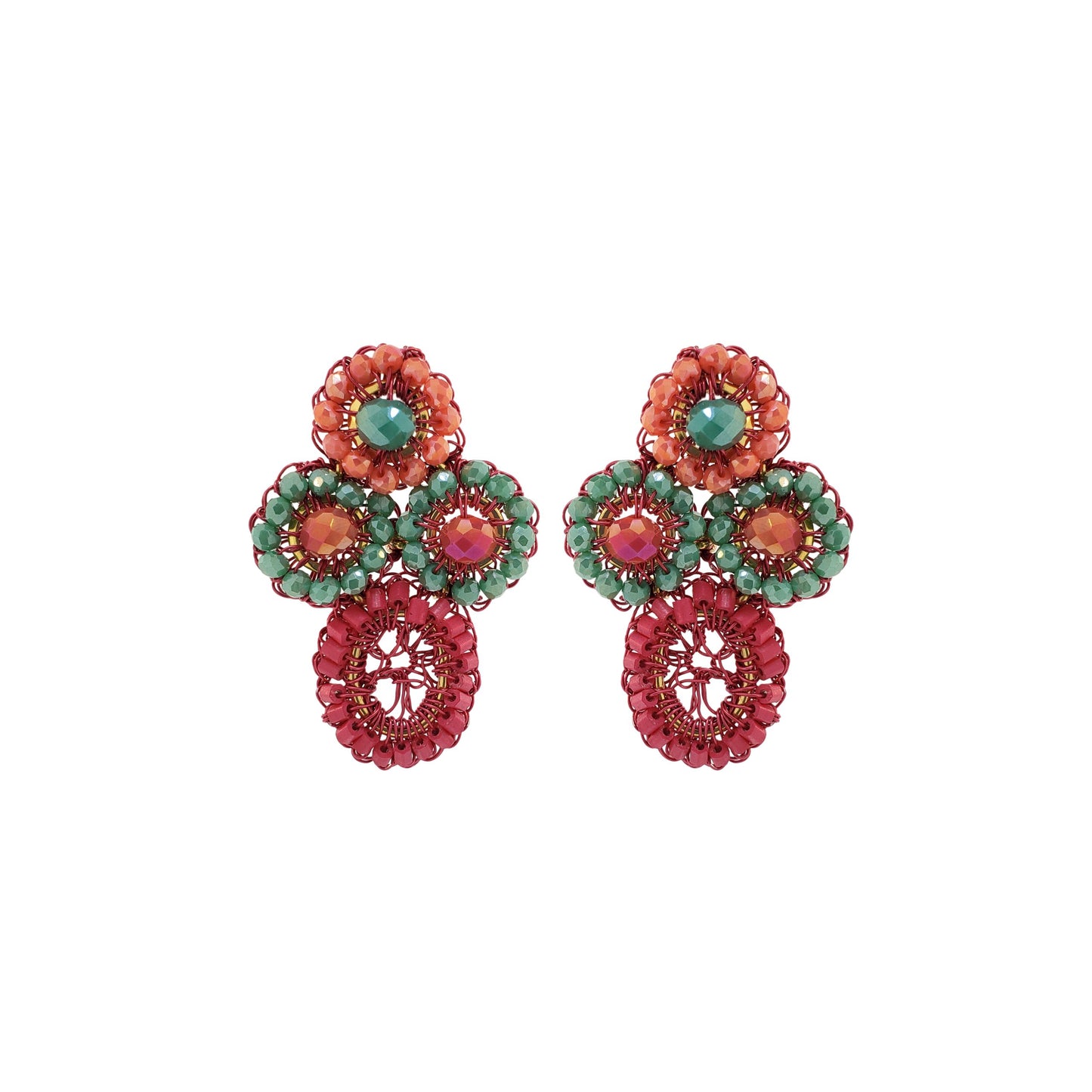 Sunset Coral Mix Tyche Post Handmade Crochet Earrings