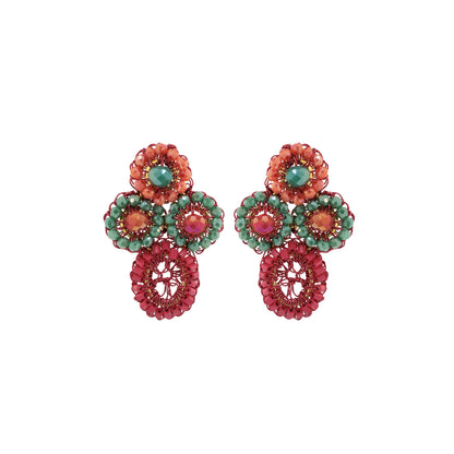 Sunset Coral Mix Tyche Post Handmade Crochet Earrings