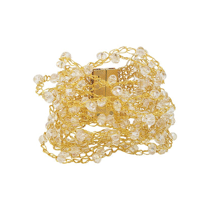 Clear & Gold Multi-String Handmade Crochet Bracelet