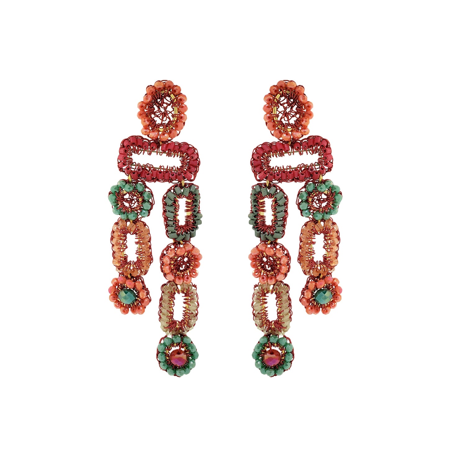 Sunset Coral Mix Tyche Handmade Crochet Earrings