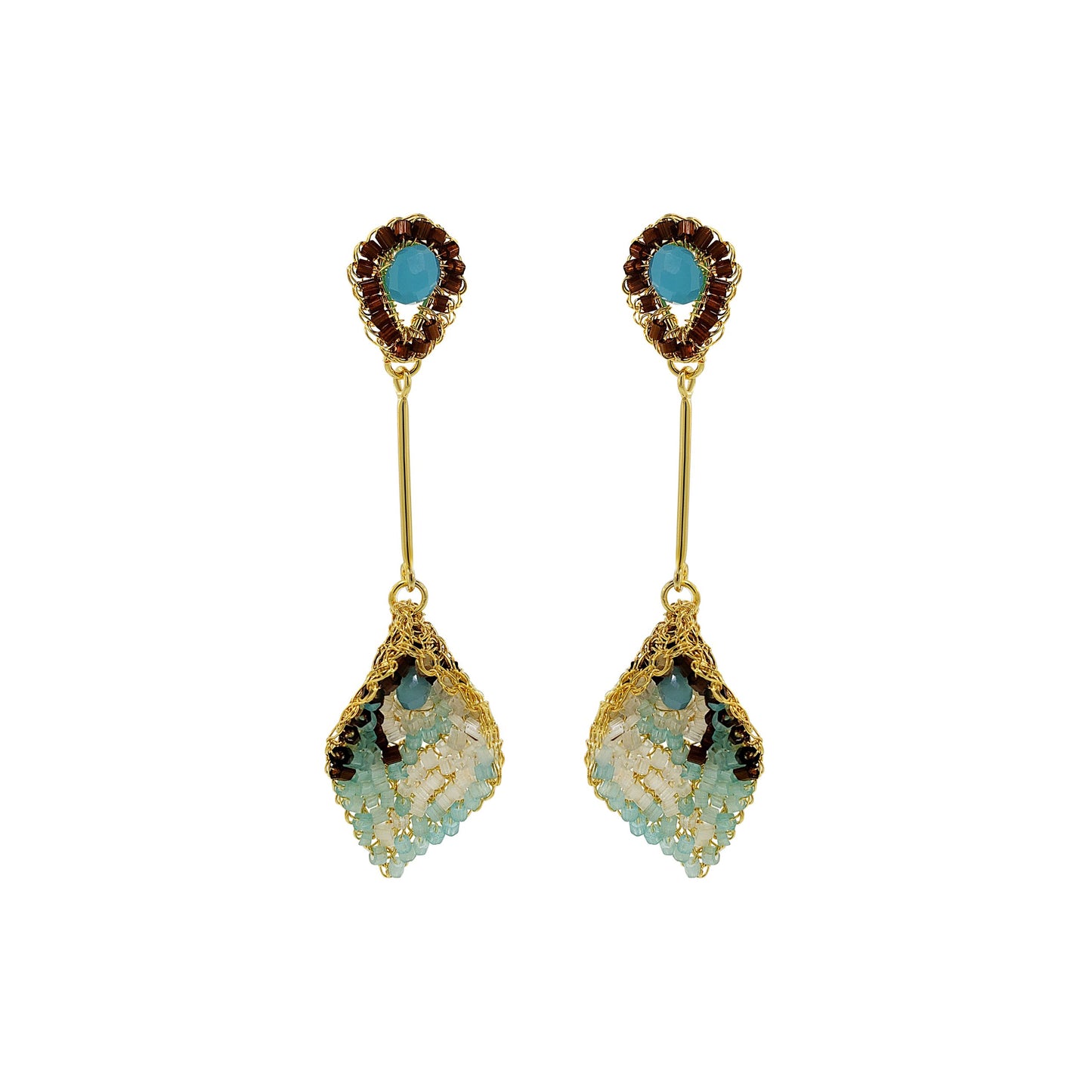 Blue & Brown Mix Tulip Handmade Crochet Earrings