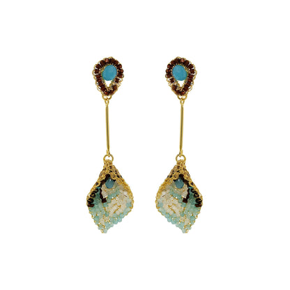 Blue & Brown Mix Tulip Handmade Crochet Earrings