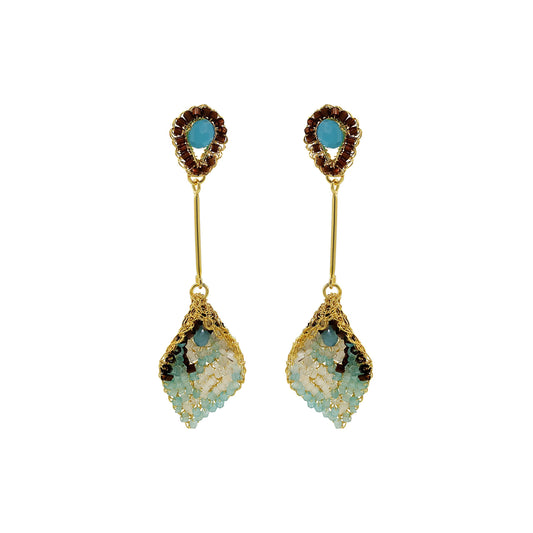 Blue & Brown Mix Tulip Handmade Crochet Earrings