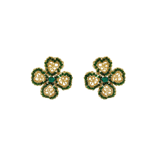 Green & Gold Lucky Clover Posts Handmade Crochet Earrings