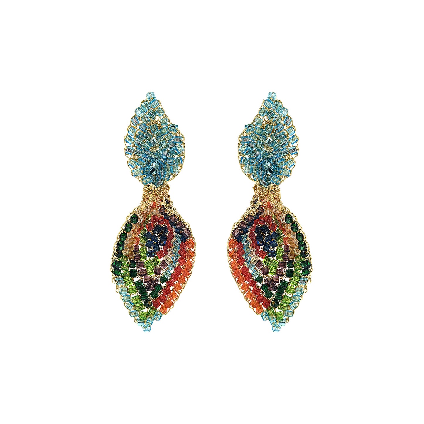 Multi & Gold Calla Double Handmade Crochet Earrings