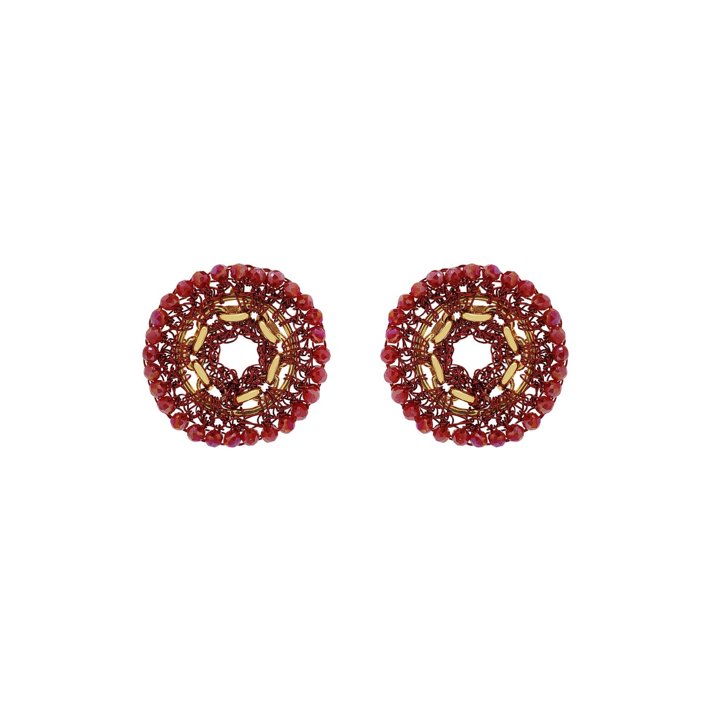 Red & Gold Flux Post Handmade Crochet Earrings