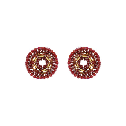 Red & Gold Flux Post Handmade Crochet Earrings