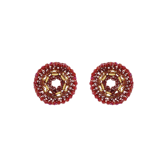 Red & Gold Flux Post Handmade Crochet Earrings
