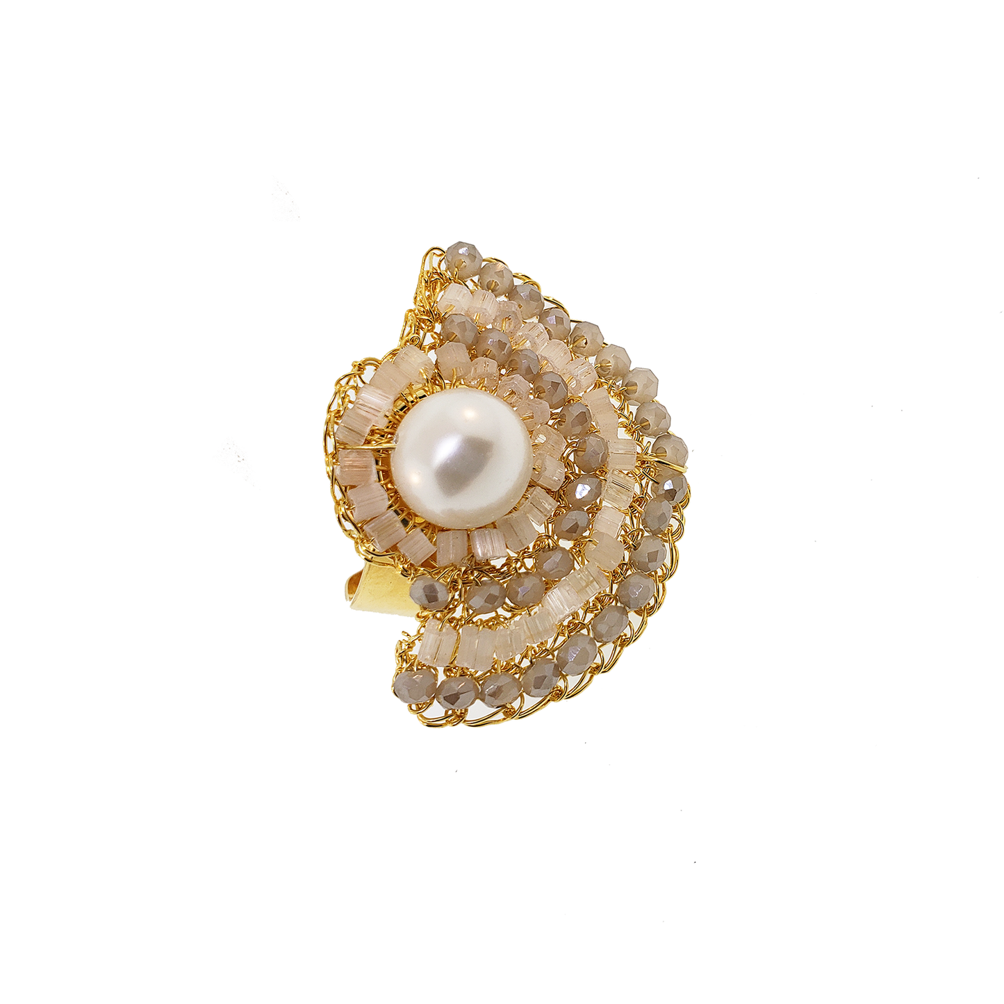 Pearly Half Mandala Handmade Crochet Ring