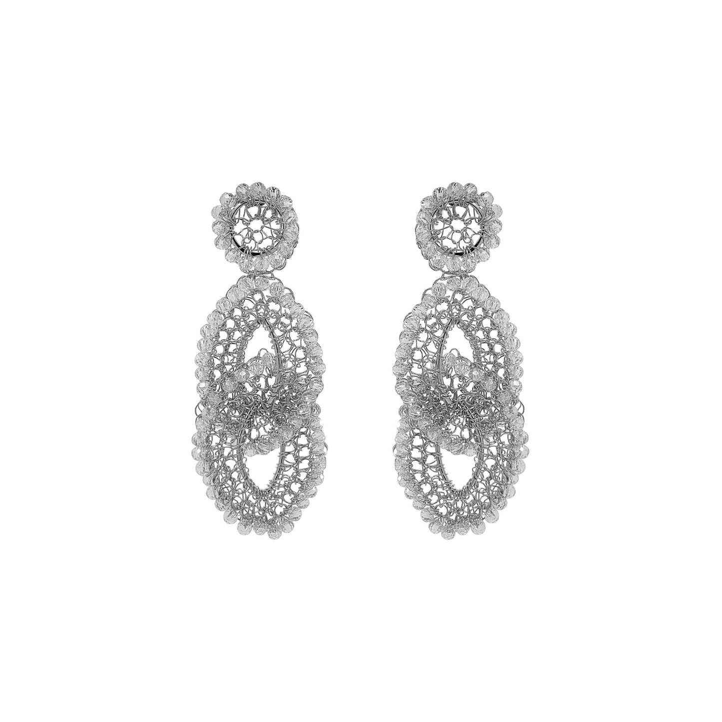 Clear & Silver Minerva Handmade Crochet Earrings