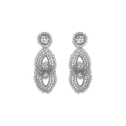 Clear & Silver Minerva Handmade Crochet Earrings