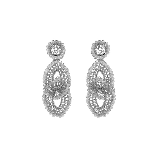 Clear & Silver Minerva Handmade Crochet Earrings