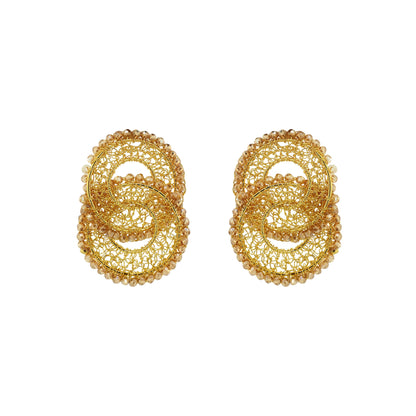 Amber & Gold Minerva Duo Handmade Crochet Earrings