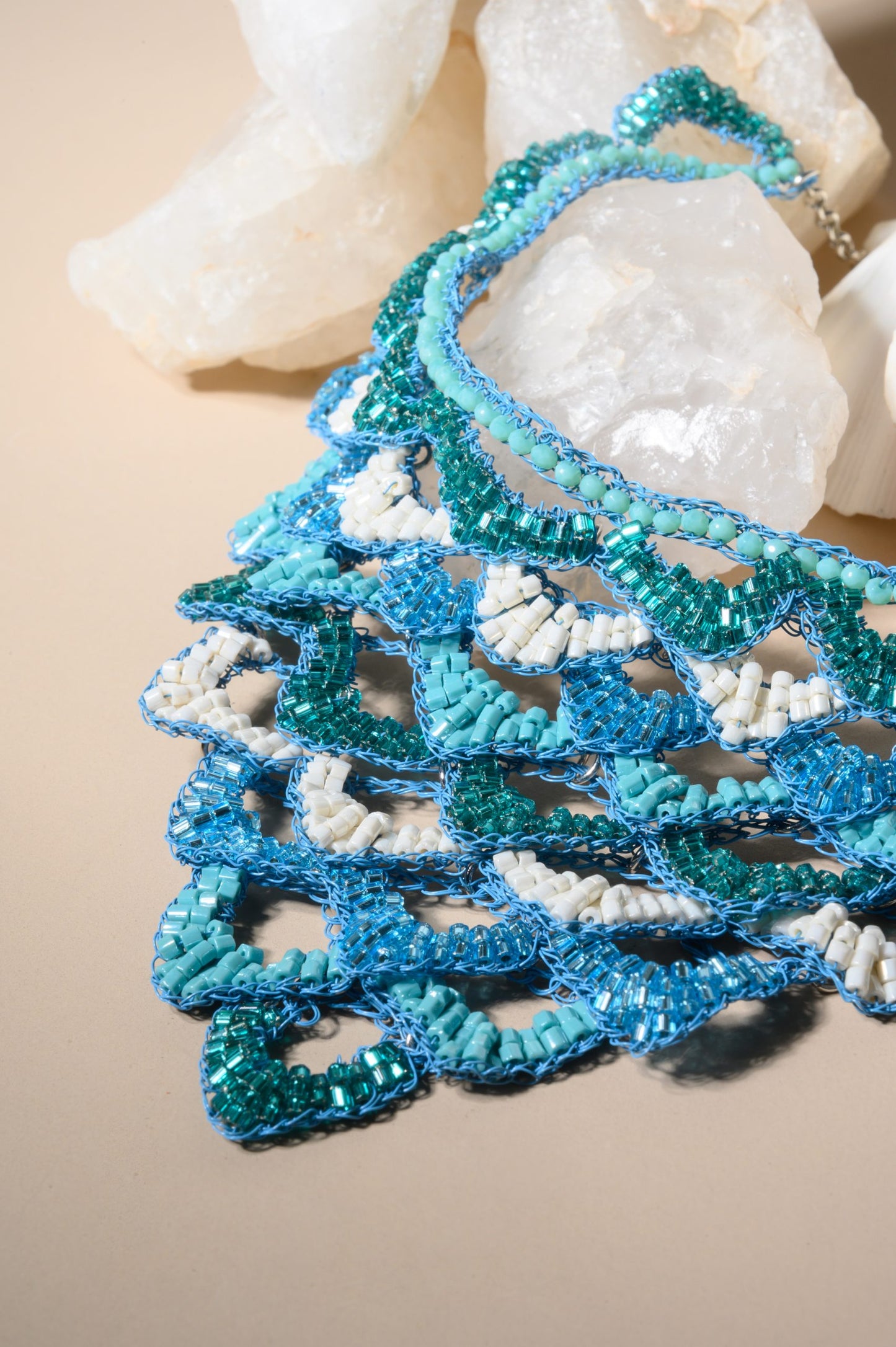 Ocean Blue Mix Mermaid Maxi Handmade Crochet Necklace