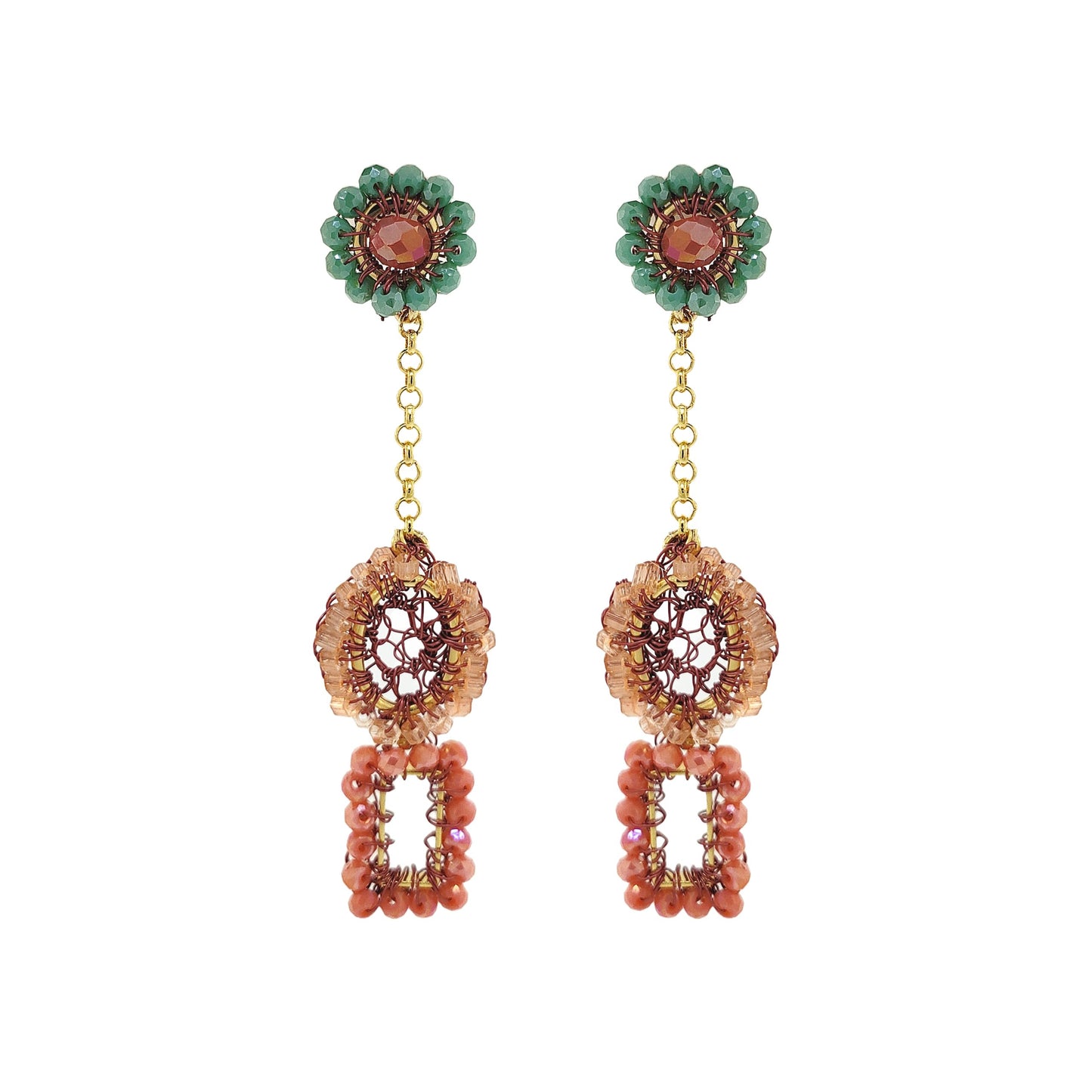 Sunset Coral Mix Tyche Mini Handmade Crochet Earrings