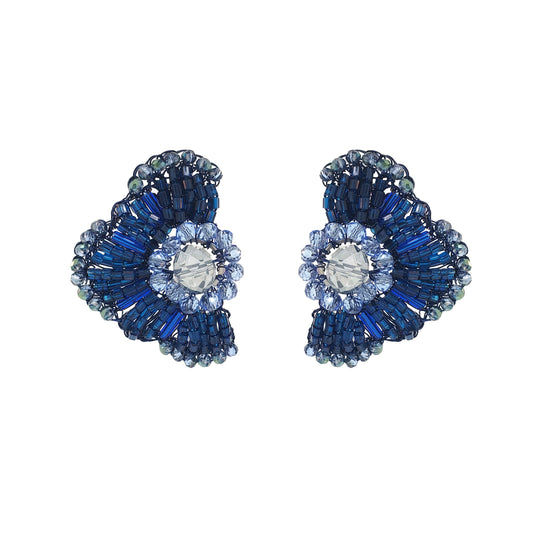 Royal Blue Mix Crown Post Handmade Crochet Earrings