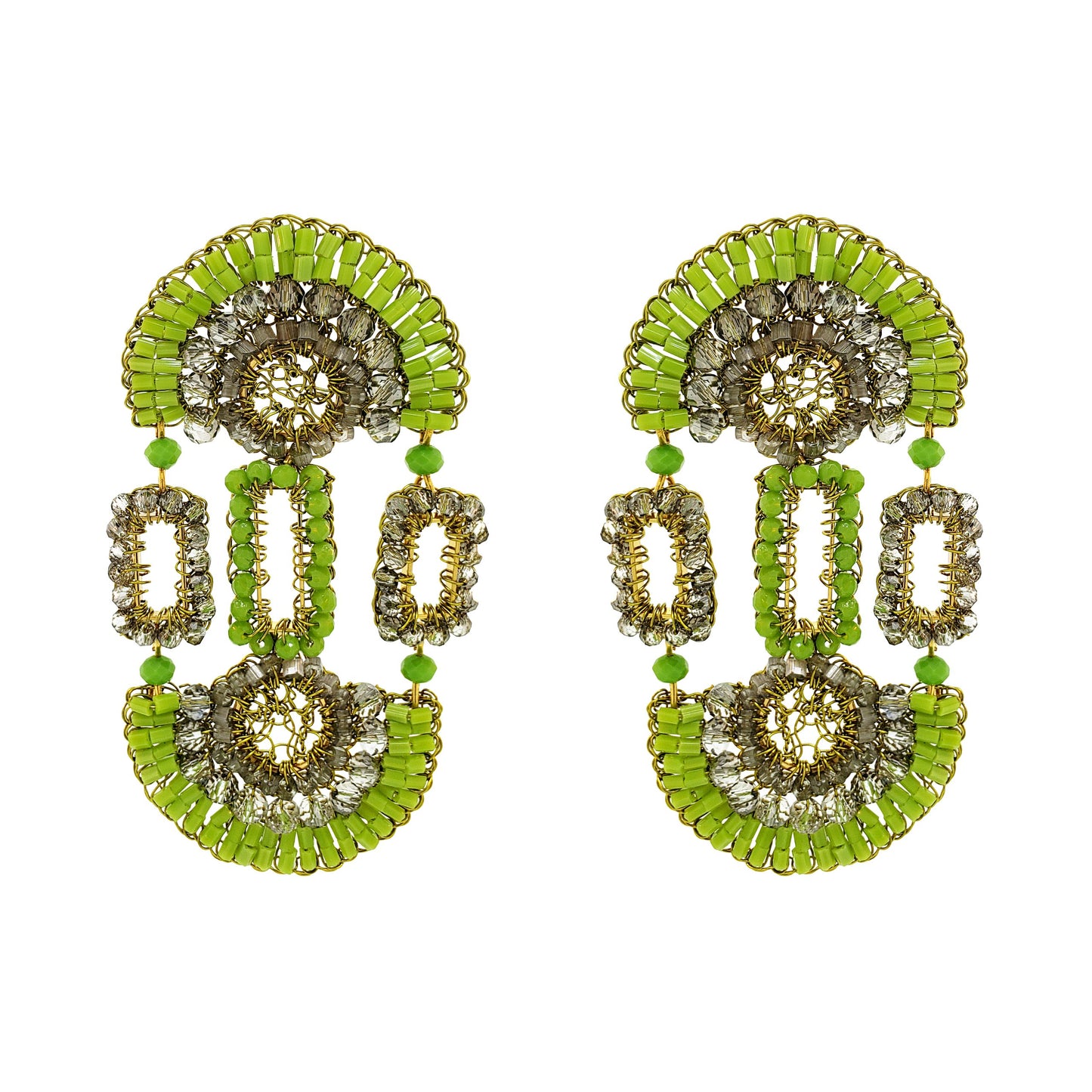 Neon Green Mix Tyche Maxi Handmade Crochet Earrings