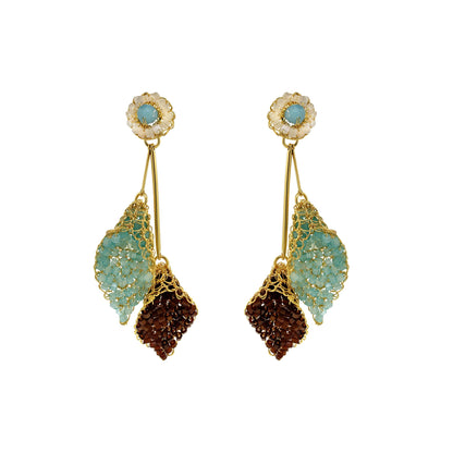 Blue & Brown Mix Tulip Duo Handmade Crochet Earrings