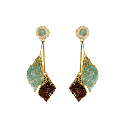 Blue & Brown Mix Tulip Duo Handmade Crochet Earrings