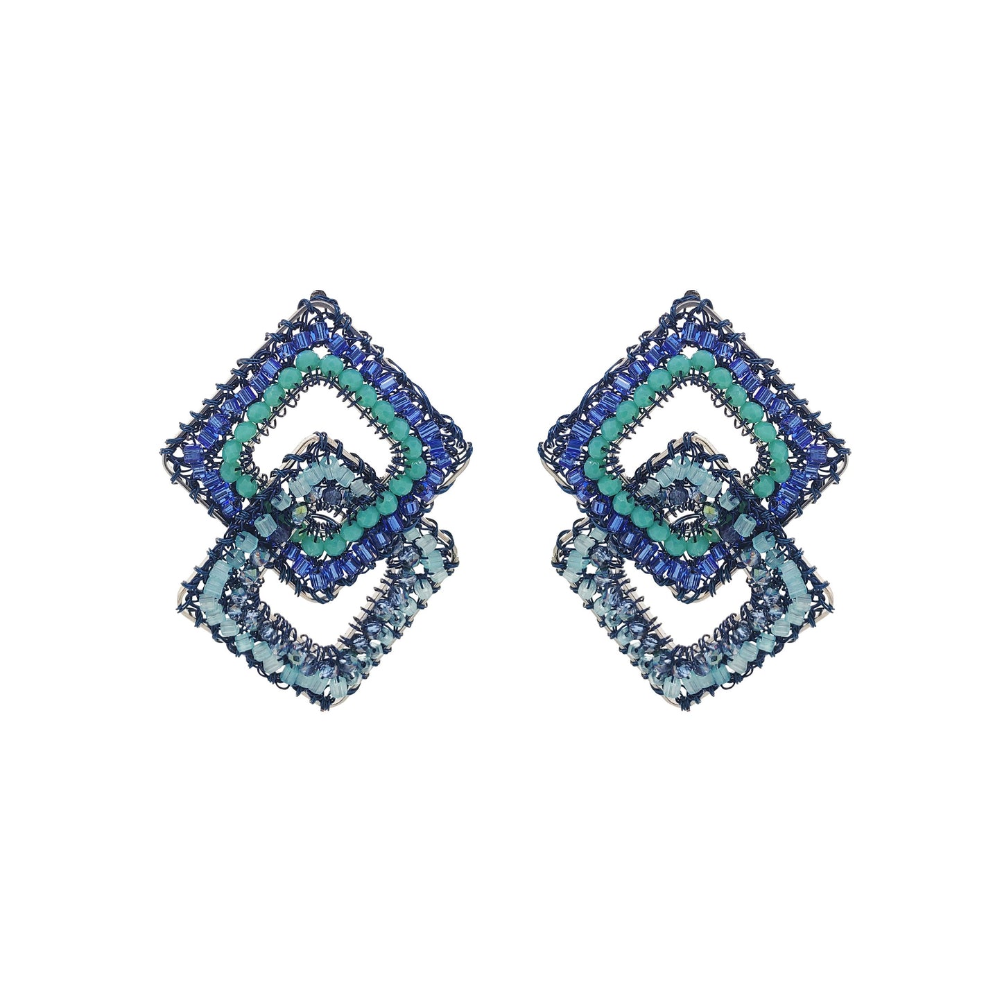 Denim Blue Mix Gambit Handmade Crochet Earrings