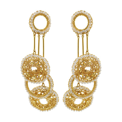 Pearl & Gold Flux Chandelier Handmade Crochet Earrings