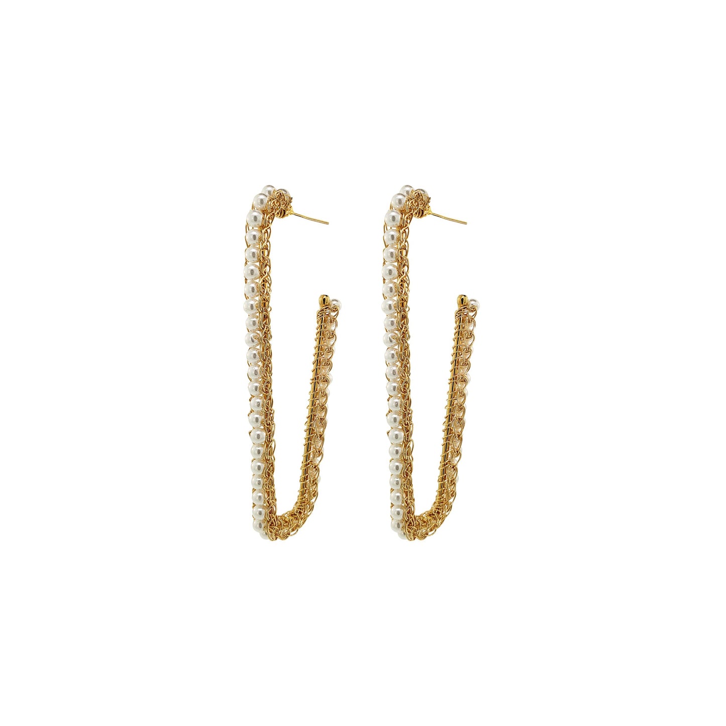 Pearl & Gold Lilo Hoops Handmade Crochet Earrings