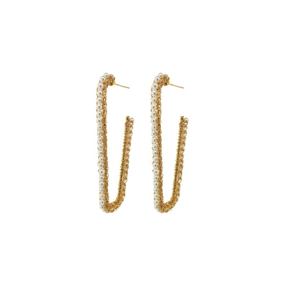 Pearl & Gold Lilo Hoops Handmade Crochet Earrings