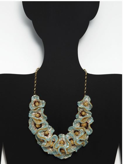 Blue & Brown Mix Buttercup Crystal Bib Handmade Crochet Necklace