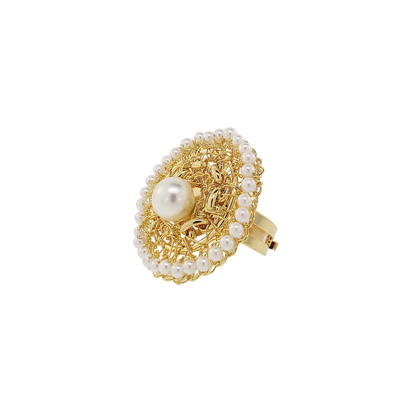 Pearl & Gold Flux Handmade Crochet Ring