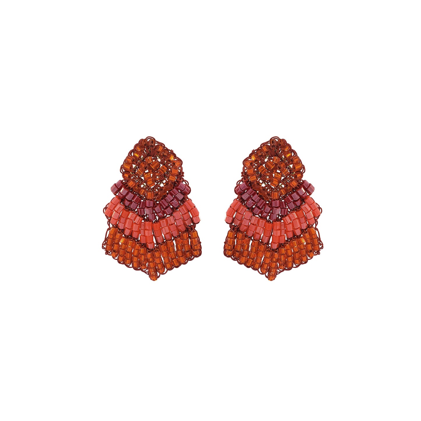 Coral Red Mix Chevron Mini Handmade Crochet Earrings