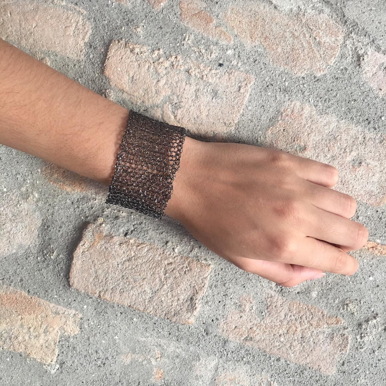 All Gun Metal Mesh Handmade Crochet Bracelet