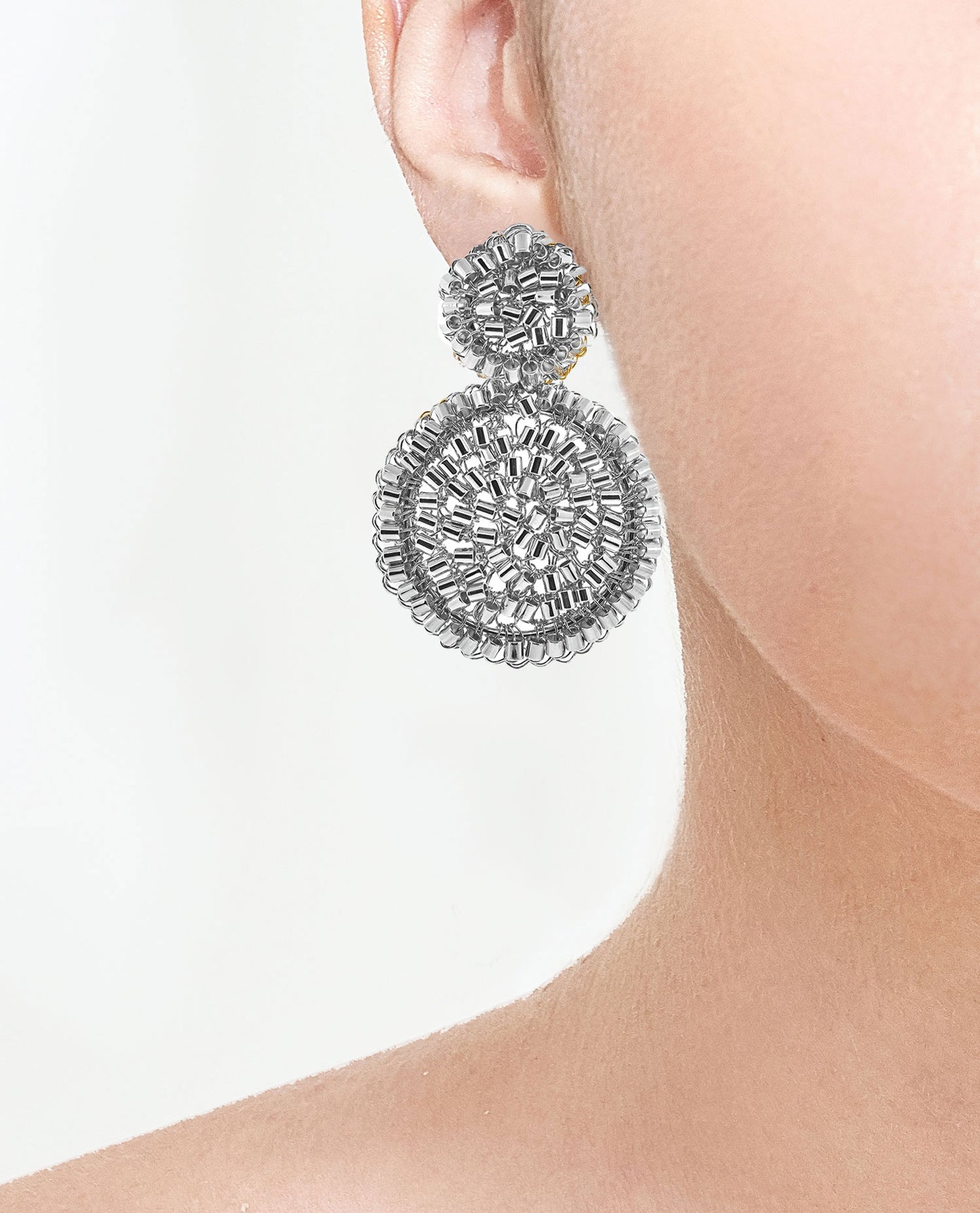 Clear & Silver Dahlia Mini Handmade Crochet Earrings