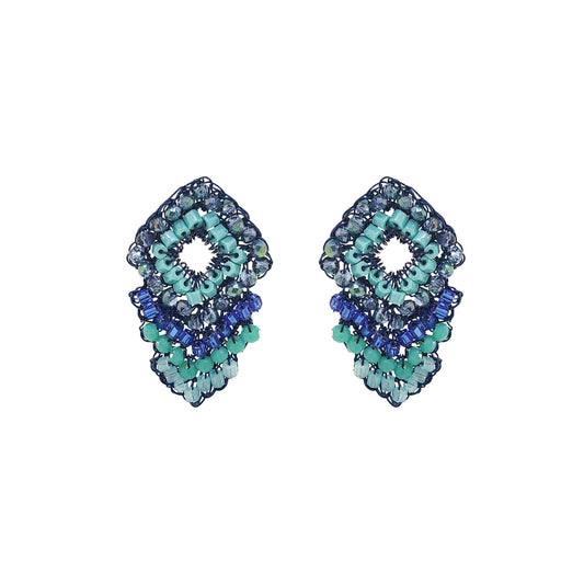 Denim Blue Mix Rank Mini Posts Handmade Crochet Earrings