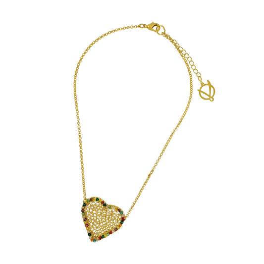 Multi & Gold Amour Mesh Handmade Crochet Necklace