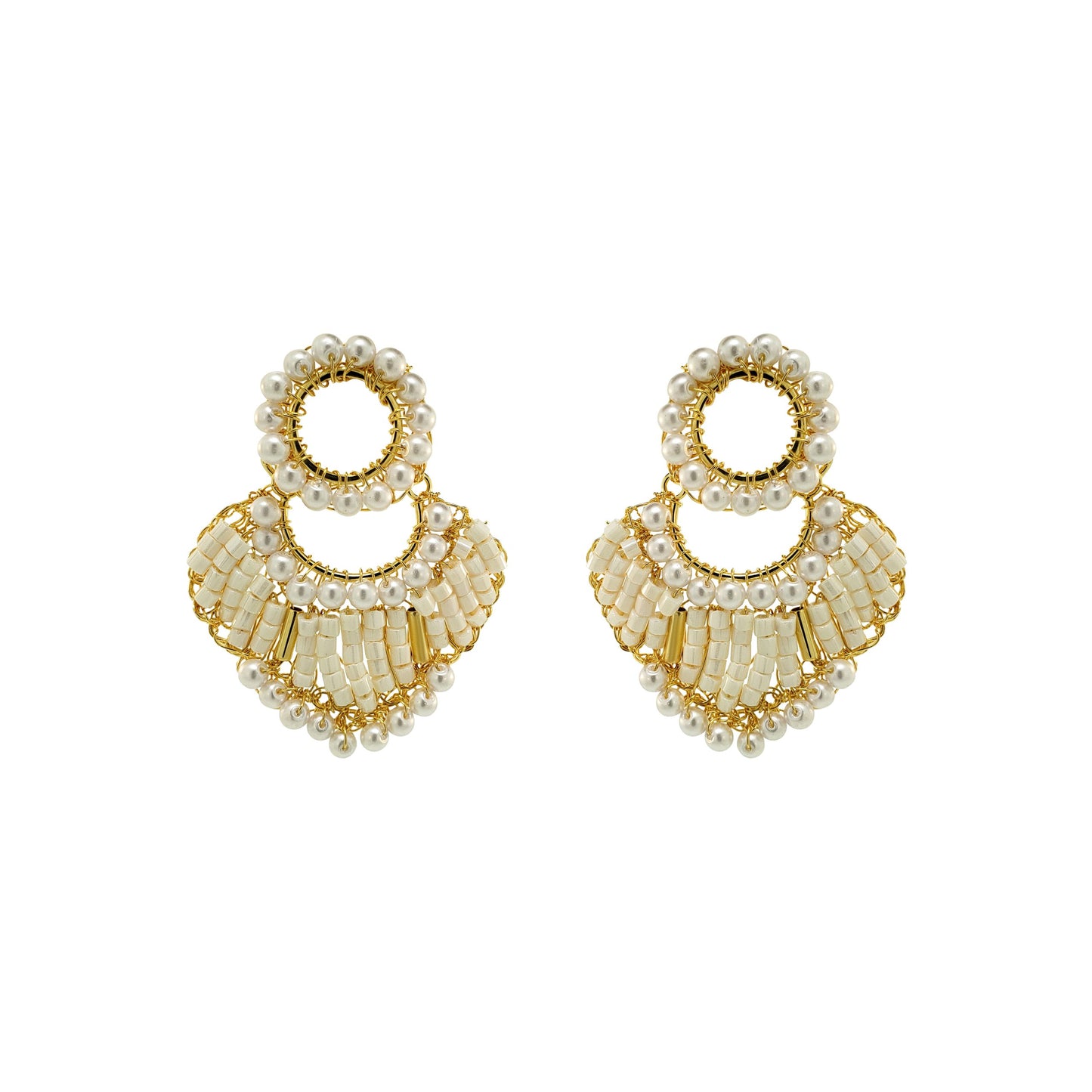 Pearl & Gold Queen Handmade Crochet Earrings