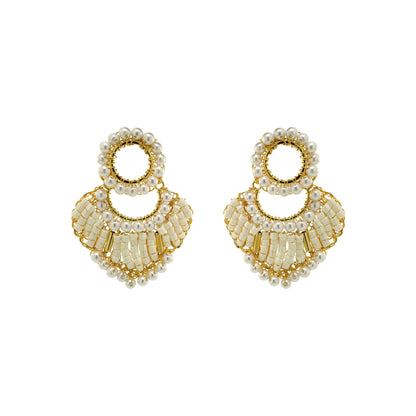 Pearl & Gold Queen Handmade Crochet Earrings