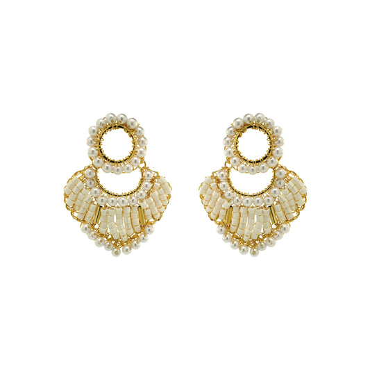 Pearl & Gold Queen Handmade Crochet Earrings