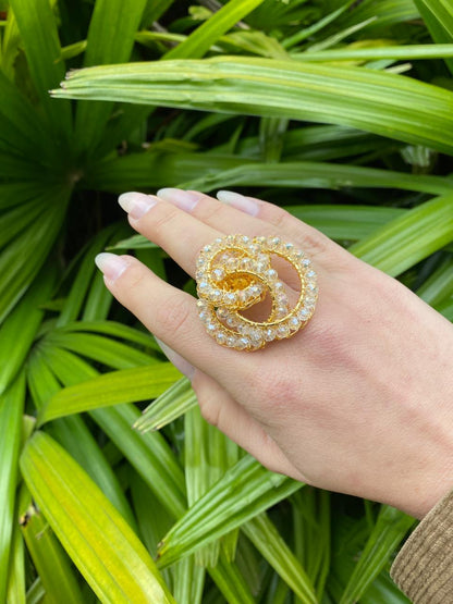 Clear & Gold Ellie Handmade Crochet Ring