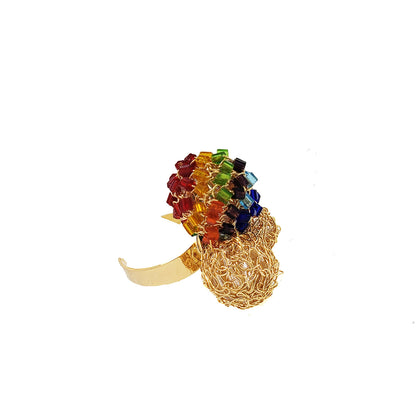 Multicolor & Gold Sphere Handmade Crochet Ring