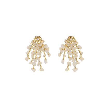 White & Gold Rocks Mini Chandelier Handmade Crochet Earrings