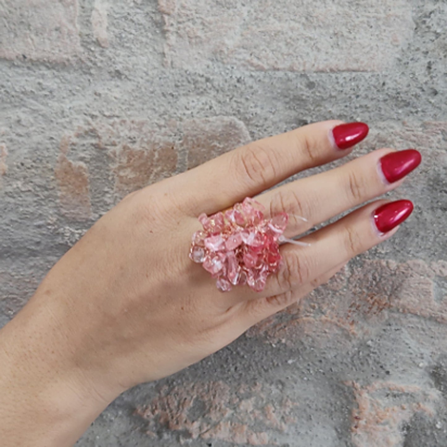 Rose Quartz Mix Rocks Cluster Handmade Crochet Rings