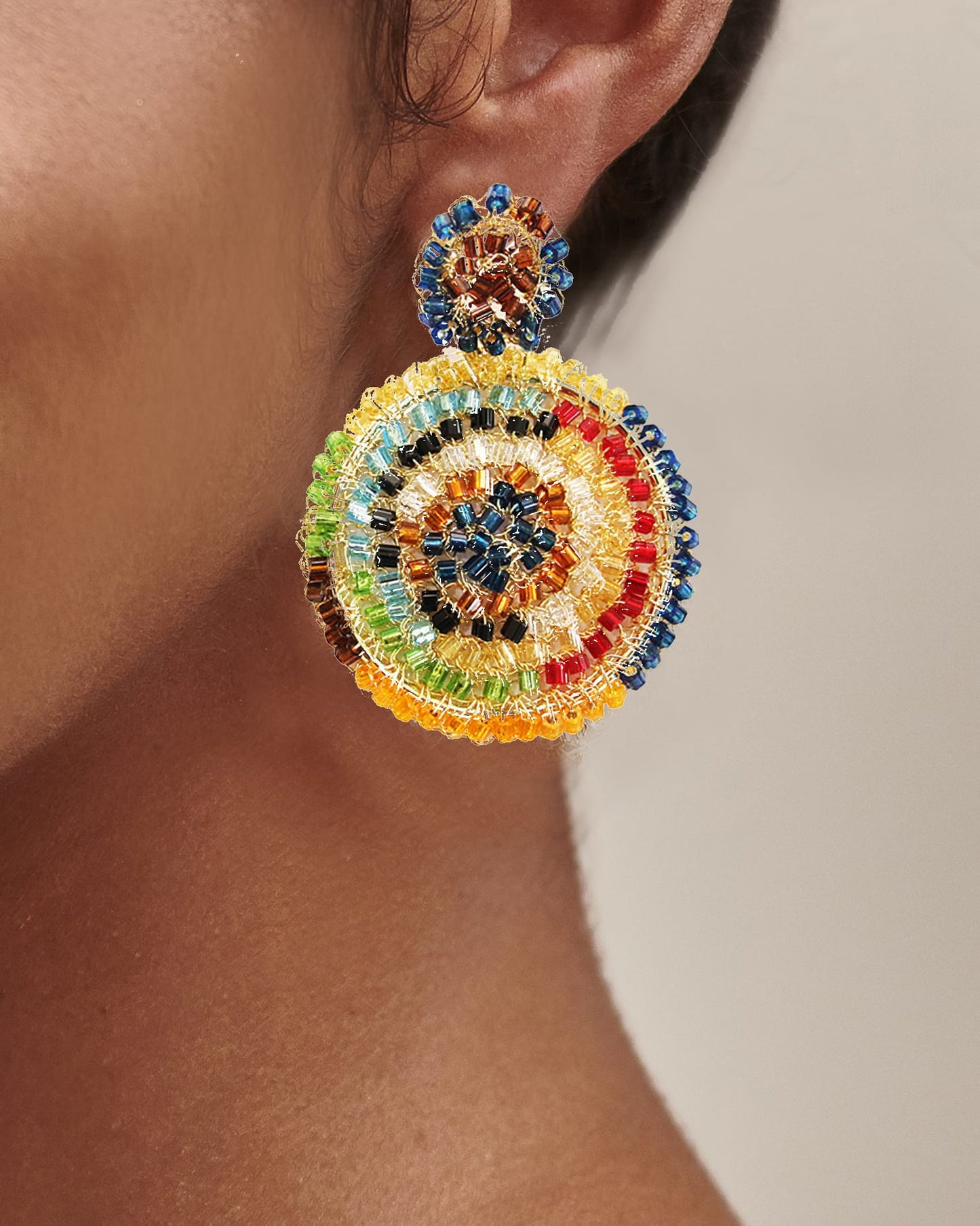 Multicolor & Gold Dahlia Handmade Crochet Earrings