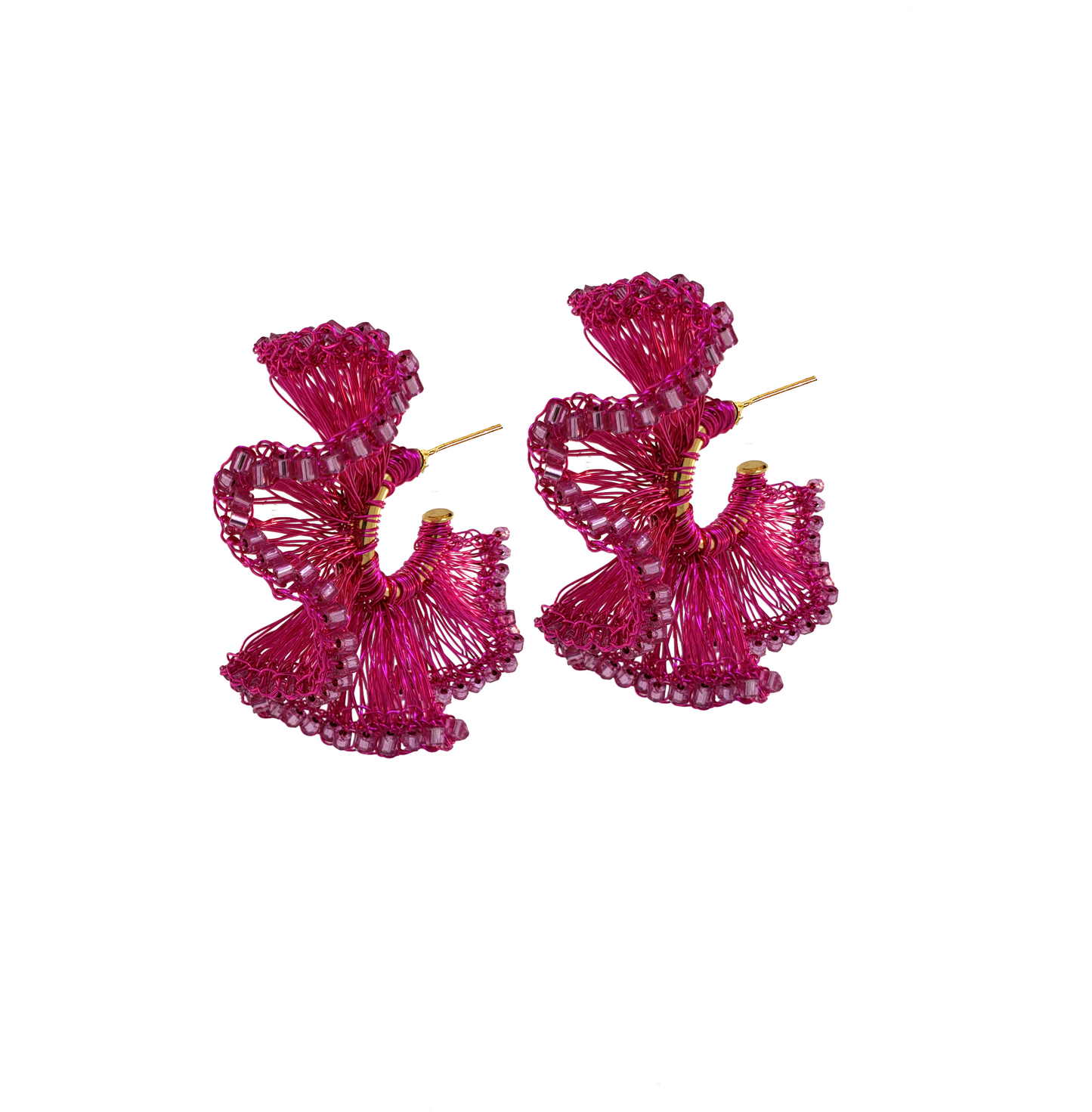 Neon Pink Rio Hoops Handmade Crochet Earrings
