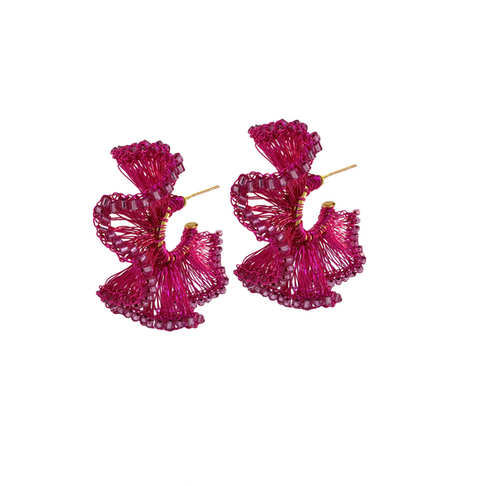 Neon Pink Rio Hoops Handmade Crochet Earrings